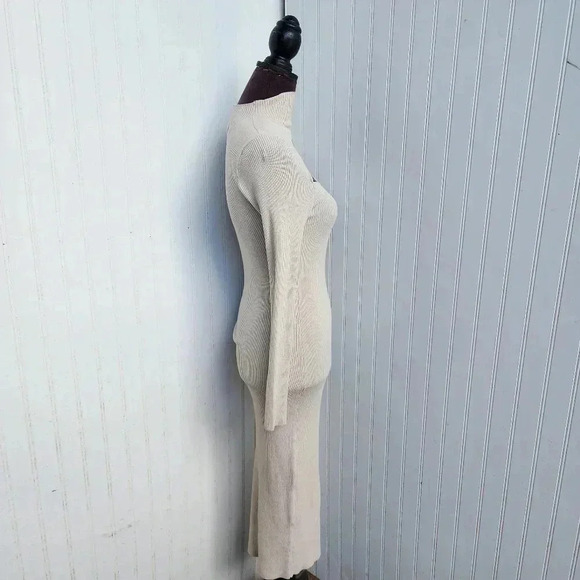 FOREVER 21 Women's Ribbed Textured Cutout Midi Dress Beige Pullover Sz M - Picture 5 of 14